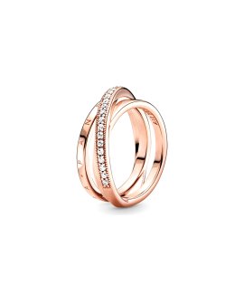 Pandora Rose Crossover Pavé Triple Band Joia Anel Mulher 189057C01