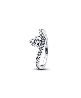 Pandora Wavy Pavé Heart Joia Anel Mulher 193661C01