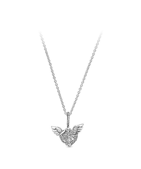 Pandora Pavé Heart and Angel Wings Joia Colar Mulher 398505C01-45